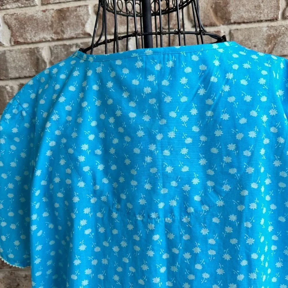 VTG KMart Nightgown Patio Dress Duster Larg Muumuu  Blue Floral House Dr… - Picture 10 of 12